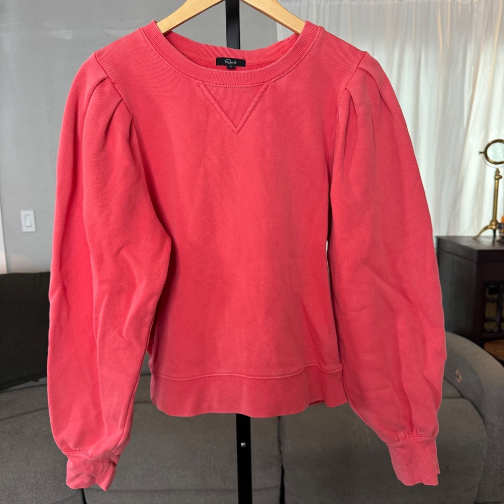 Rails Sweatshirt Small Coral Pink Puff Sleeve French Terry Cotton Pullover